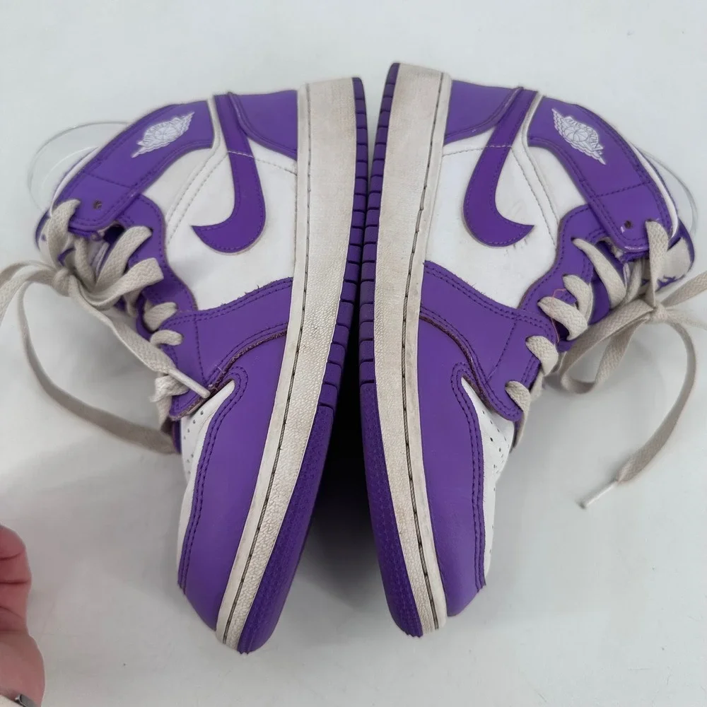 Kids Nike Air Jordan 1 Mid SE Venom Purple White High Top‎ Sneakers Sz 5.5Y
